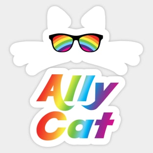 Ally Cat Gay Pride Kitty Face With Rainbow Sunglasses Sticker